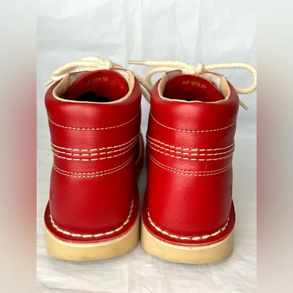 KICKERS Ankle Boots UK 4 Kick-Hi Red Leather with Box/90s/Mod/80s/Casual/Classic - Picture 7 of 14